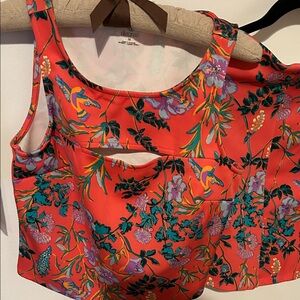 Decree Vibrant Floral Crop Top - Orange and Purple with skirt